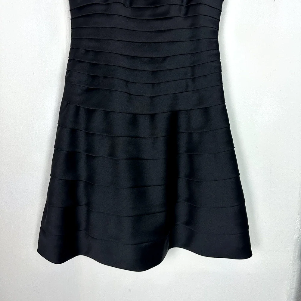 Cache Womens Black Spaghetti Strap Mini A-Line Dress Tiered Cocktail Prom Size 4